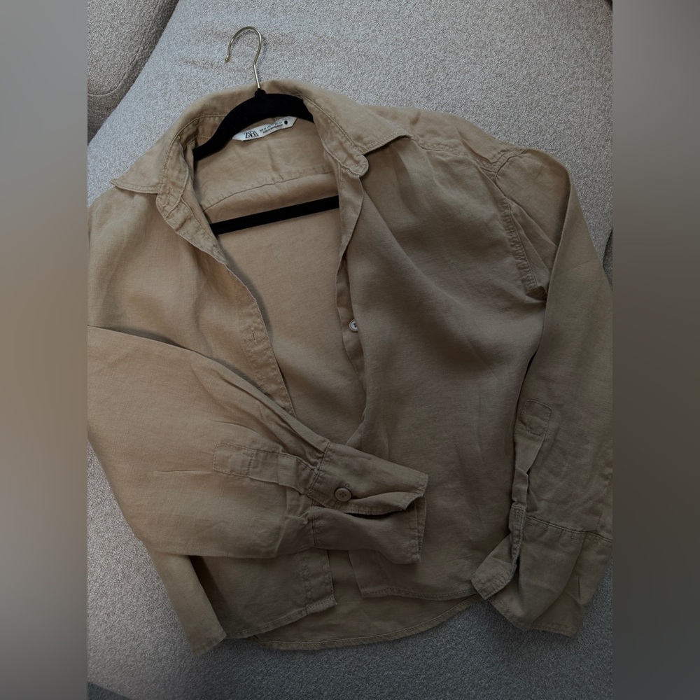 ZARA Tan Button-Up Shirt